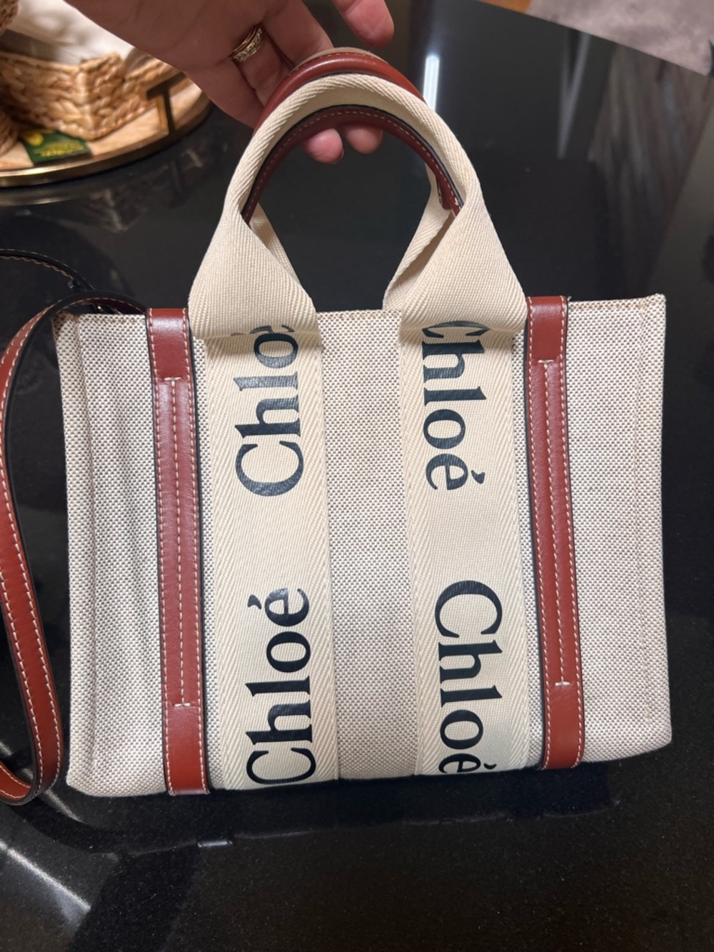 Chloé Canvas Crossbody Tote in Natural and Brown Leather Trim